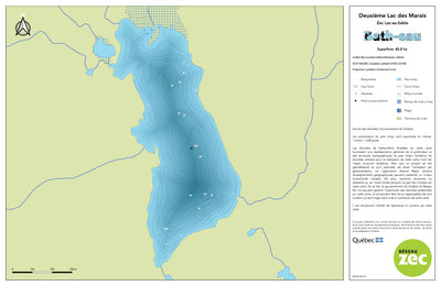 Zecs Québec Carte bathymétrique du deuxième lac des Marais de la zec Lac-au-Sable (2023) digital map
