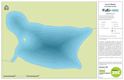 Zecs Québec Carte bathymétrique du lac au Glacier de la zec Chapeau-de-Paille (2023) digital map