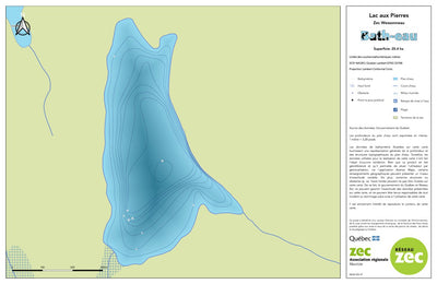 Zecs Québec Carte bathymétrique du lac aux Pierres de la zec Wessonneau (2023) digital map