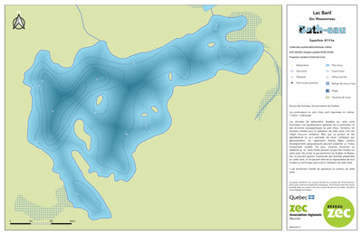 Zecs Québec Carte bathymétrique du lac Baril de la zec Wessonneau (2023) digital map