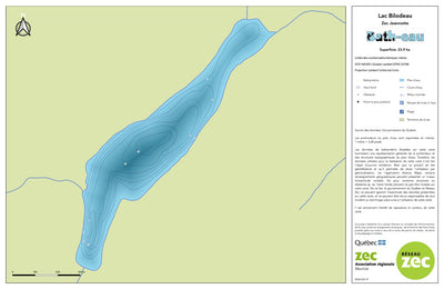 Zecs Québec Carte bathymétrique du lac Bilodeau de la zec Jeannotte (2023) digital map