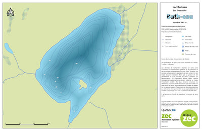 Zecs Québec Carte bathymétrique du lac Boiteau de la zec Tawachiche (2023) digital map
