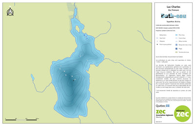 Zecs Québec Carte bathymétrique du lac Charles de la zec Frémont (2023) digital map