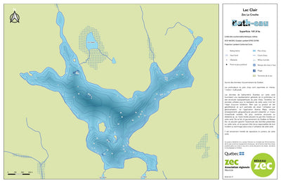 Zecs Québec Carte bathymétrique du lac Clair de la zec La Croche (2023) digital map