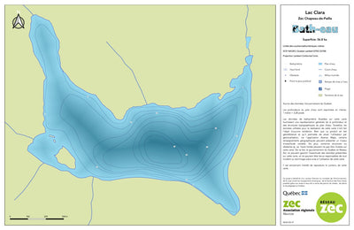 Zecs Québec Carte bathymétrique du lac Clara de la zec Chapeau-de-Paille (2023) digital map