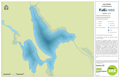 Zecs Québec Carte bathymétrique du lac Croche de la zec Menokeosawin (2023) digital map