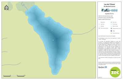 Zecs Québec Carte bathymétrique du lac de l'Ouest de la zec Bas-Saint-Laurent (2023) digital map