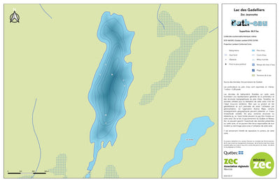 Zecs Québec Carte bathymétrique du lac des Gadelliers de la zec Jeannotte (2023) digital map
