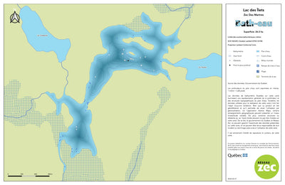 Zecs Québec Carte bathymétrique du lac des Îlets de la zec des Martres (2023) digital map