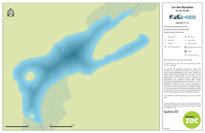 Zecs Québec Carte bathymétrique du lac des Nymphes de la zec Normandie (2023) digital map