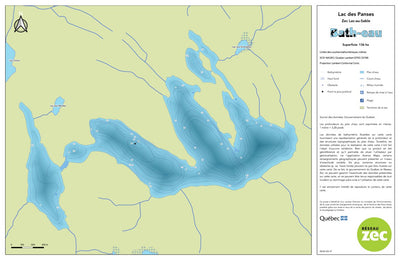 Zecs Québec Carte bathymétrique du lac des Panses de la zec Lac-au-Sable (2023) digital map