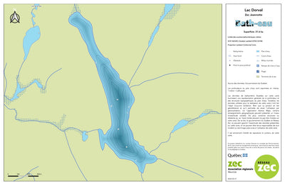 Zecs Québec Carte bathymétrique du lac Dorval de la zec Jeannotte (2023) digital map