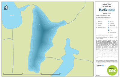 Zecs Québec Carte bathymétrique du lac du Chat de la zec Martin-Valin (2023) digital map
