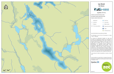 Zecs Québec Carte bathymétrique du lac Grant de la zec Kipawa (2023) digital map