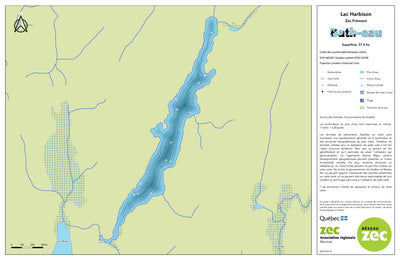 Zecs Québec Carte bathymétrique du lac Harbison de la zec Frémont (2023) digital map