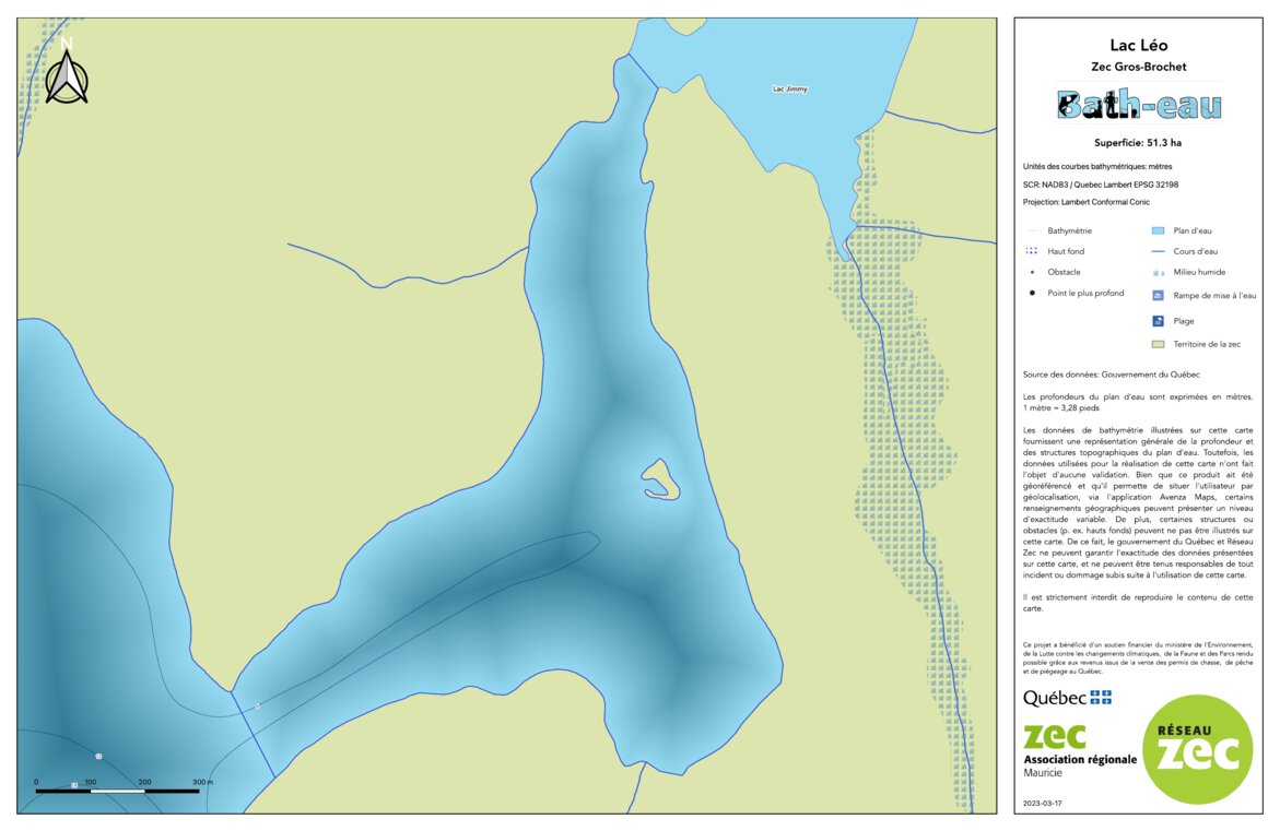 Carte bathymétrique du lac Léo de la zec Gros-Brochet (2023) Map by ...