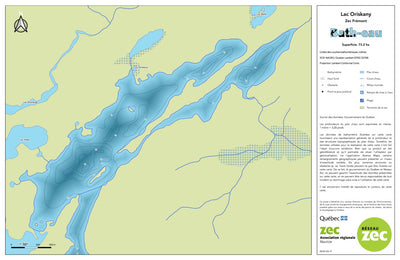 Zecs Québec Carte bathymétrique du lac Oriskany de la zec Frémont (2023) digital map