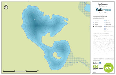 Zecs Québec Carte bathymétrique du lac Powasson de la zec Wessonneau (2023) digital map