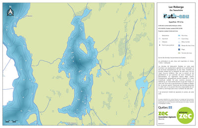 Zecs Québec Carte bathymétrique du lac Roberge de la zec Tawachiche (2023) digital map