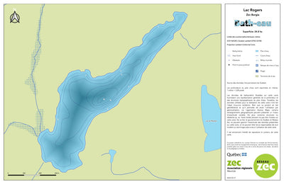 Zecs Québec Carte bathymétrique du lac Rogers de la zec Borgia (2023) digital map