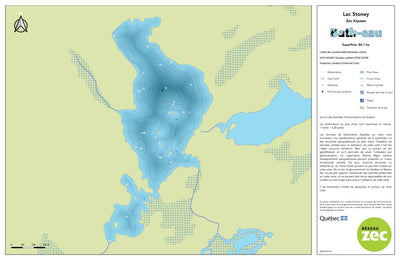 Zecs Québec Carte bathymétrique du lac Stoney de la zec Kipawa (2023) digital map