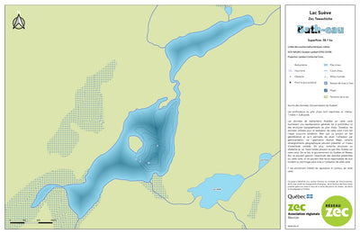 Zecs Québec Carte bathymétrique du lac Suève de la zec Tawachiche (2023) digital map