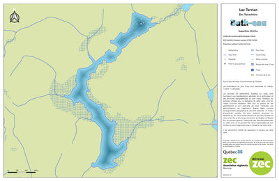 Zecs Québec Carte bathymétrique du lac Terrien de la zec Tawachiche (2023) digital map