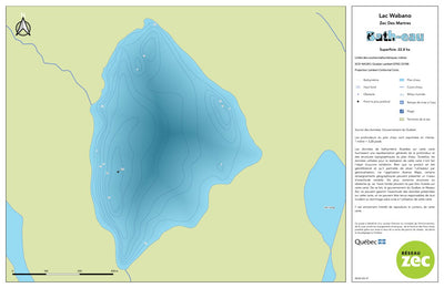 Zecs Québec Carte bathymétrique du lac Wabano de la zec des Martres (2023) digital map