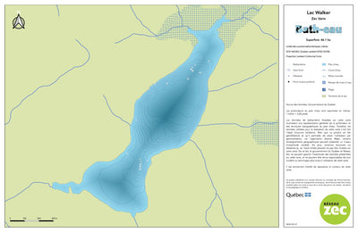 Zecs Québec Carte bathymétrique du lac Walker de la zec Varin (2023) digital map