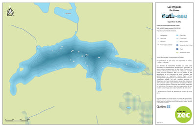 Zecs Québec Carte bathymétrique du lac Wîgwâs de la zec Kipawa (2023) digital map
