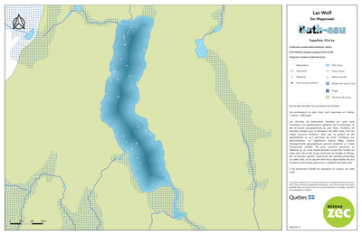 Zecs Québec Carte bathymétrique du lac Wolf de la zec Capitachouane (2023) digital map
