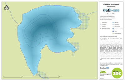 Zecs Québec Carte bathymétrique du troisième lac Gagnon de la zec Tawachiche (2023) digital map
